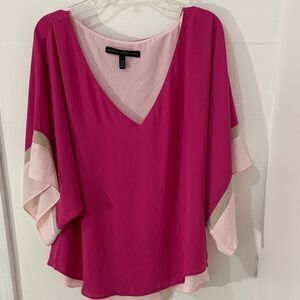 White House Black Market Fuchsia and Cream V-Neck Blouse Size Small
